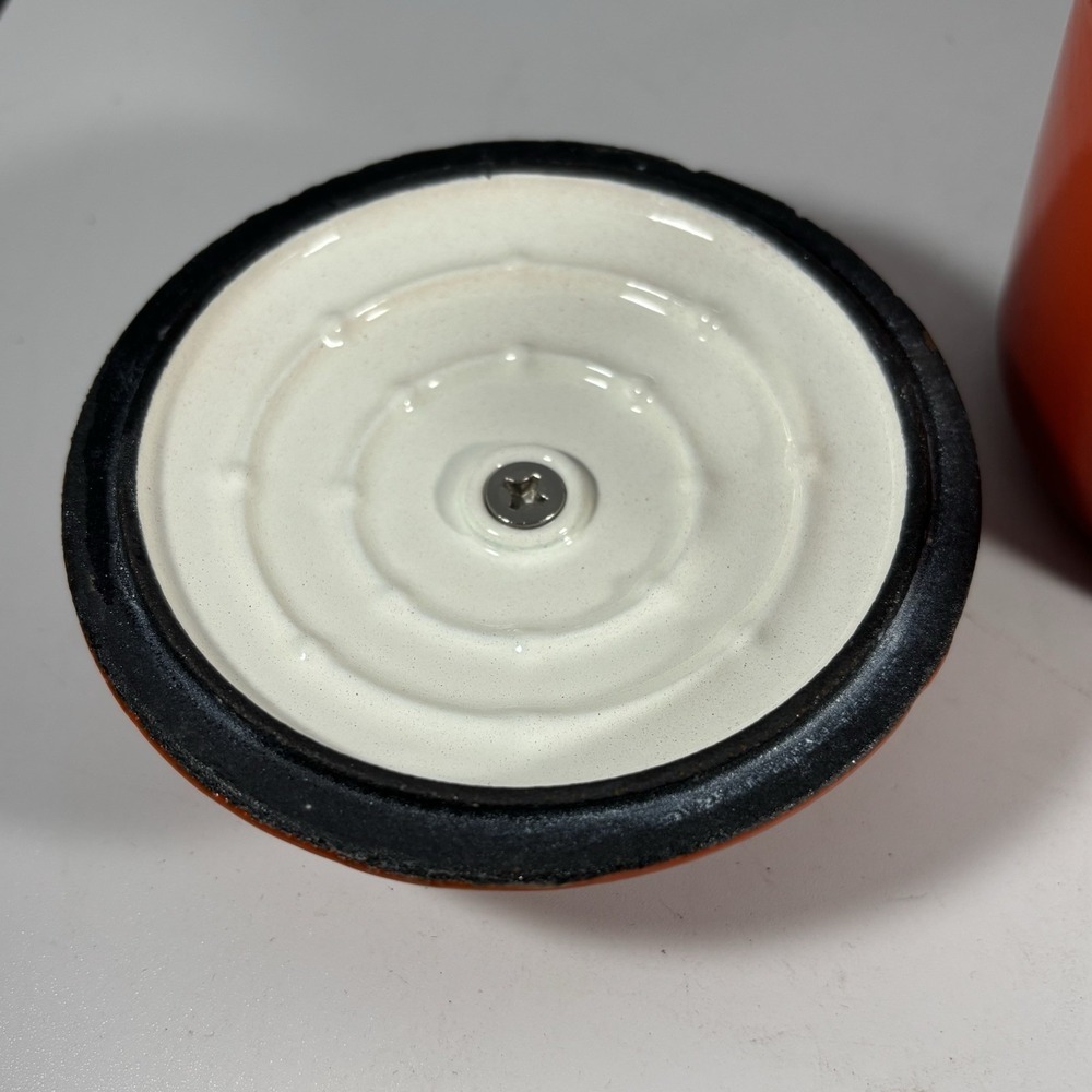 2 Vintage Tim Love Collection Enameled Cast Iron Small Dutch Oven W/ Lids Orange - Picture 7 of 11